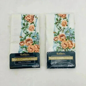 Town & Country Cloth Dinner Napkins 17x17 Priscilla Pink Roses Vintage 90's